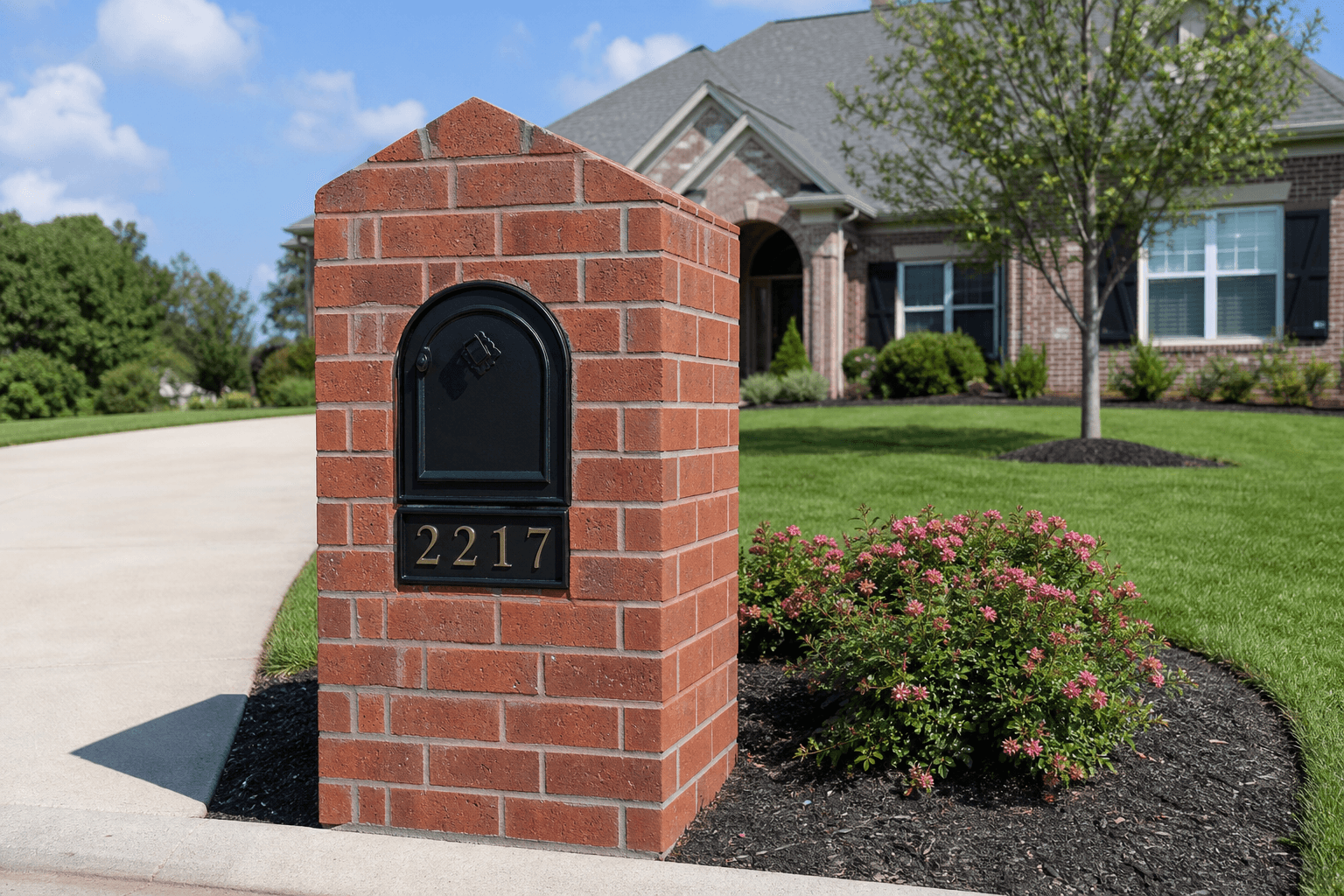 Custom brick mailbox column in the Louisville area