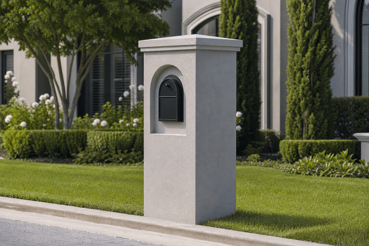 Design prototype — gray stucco pillar with arched niche
